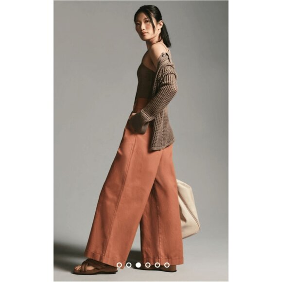 Anthropologie Tiny Ulysses Pants in Salmon Wide Leg Neutral, size M - Picture 2 of 14